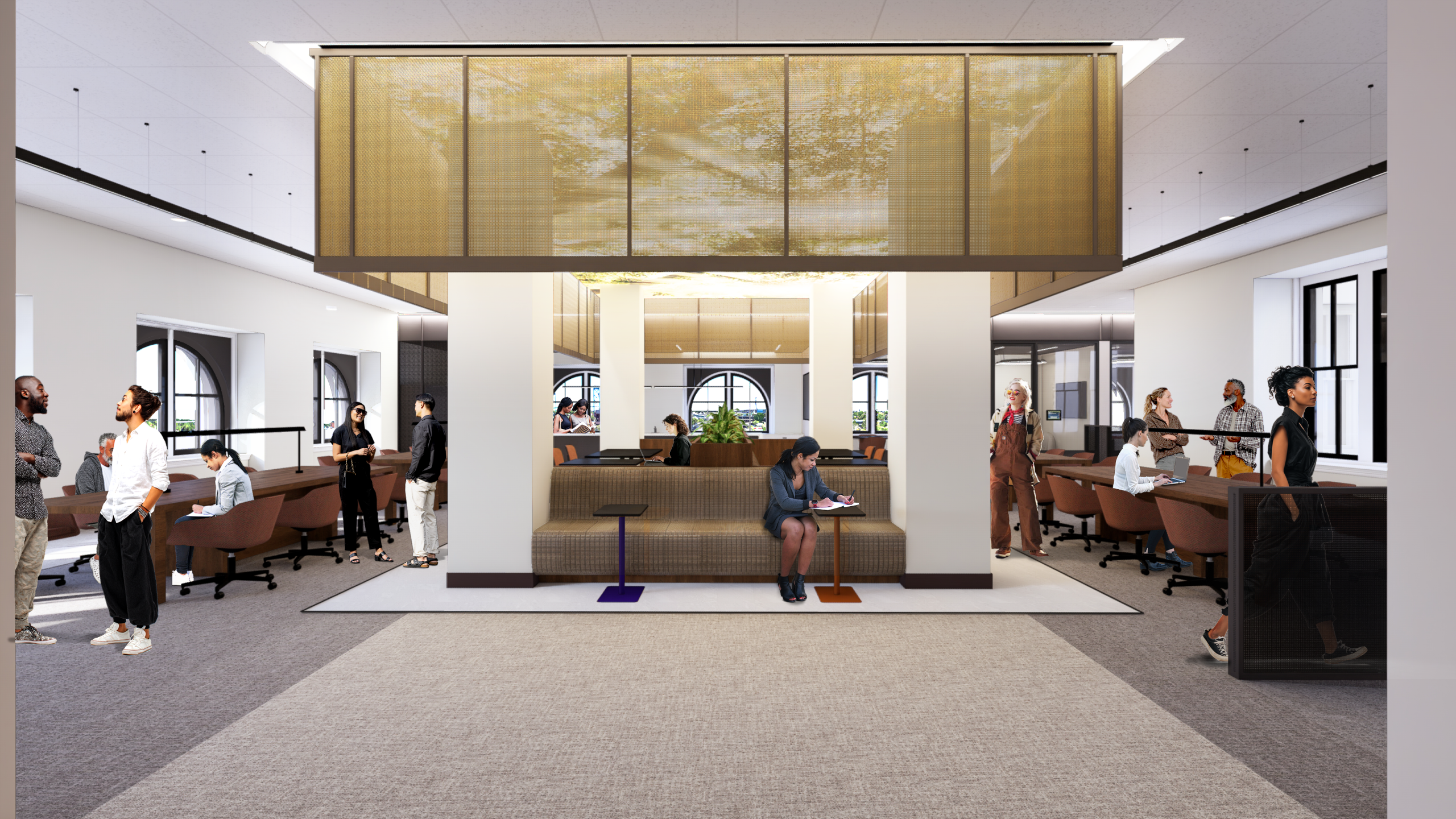 Office co-working space in use